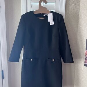 Veronica Beard Blue Sheath Dress 3/4 Sleeve Crew Neck